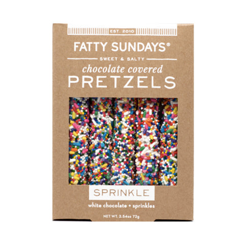 Fatty Sundays Sprinkle White Chocolate Covered Pretzels - VelvetCrate