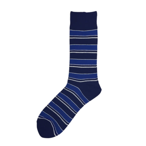 Sock 101 "The Thompson" Blue, Navy, and White Striped Sock - VelvetCrate
